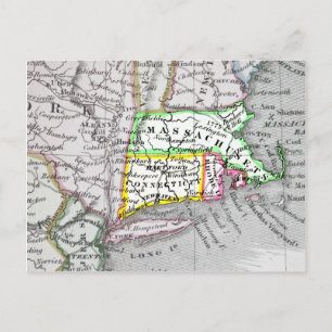 Postale Carte vintage du Massachusetts, Connecticut Rhode