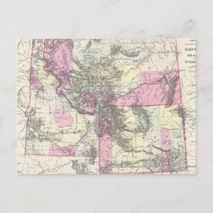 Postale Carte vintage du Montana, du Wyoming et de l'Idaho