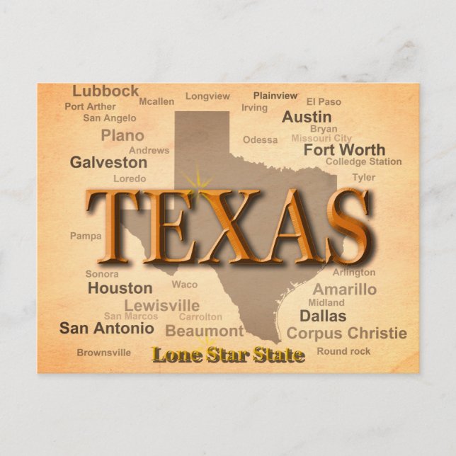 Postale Carte Vintage du Texas (Devant)