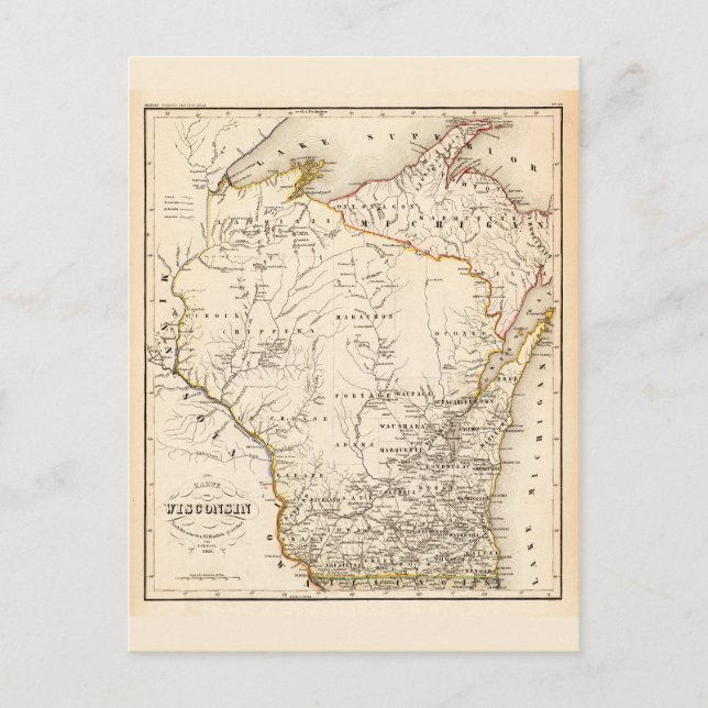 Postale Carte vintage du Wisconsin 1852 (Devant)