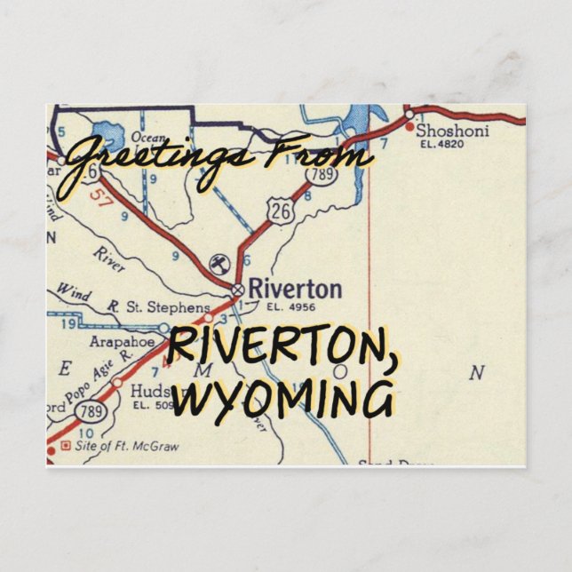 Postale Carte Vintage Riverton Wyoming (Devant)