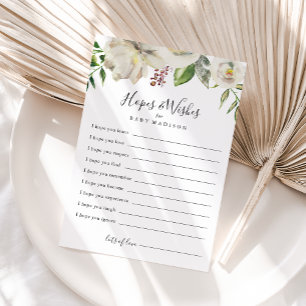 Postale Carte White Winter Peony Baby shower Hopes & Wings