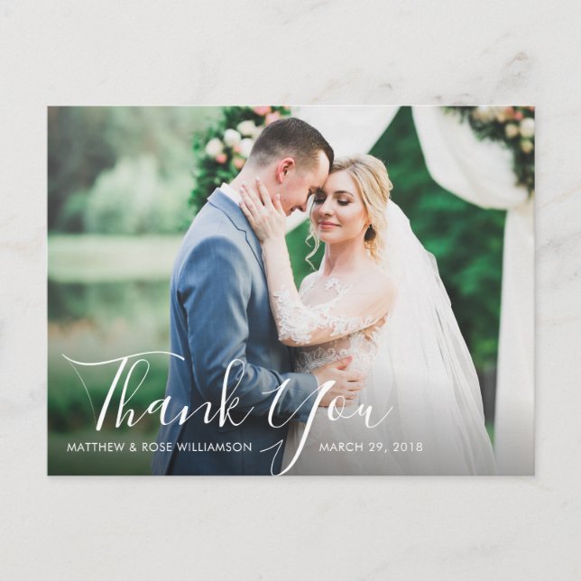 Postale charmant mariage de script merci carte photo (Devant)