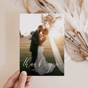 Postale charmant script moderne mariage merci carte photo