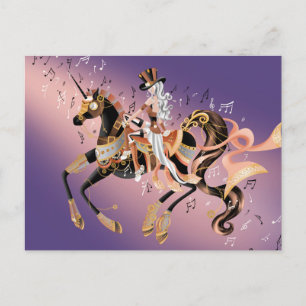 Postale Cheval mécanique Steampunk & Dame Violette Carte