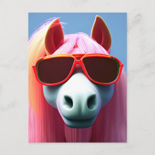 Postale Cheval rose cool en lunettes de soleil Carte posta