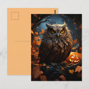 Postale Chouette, Citrouille et une Pleine lune Carte post