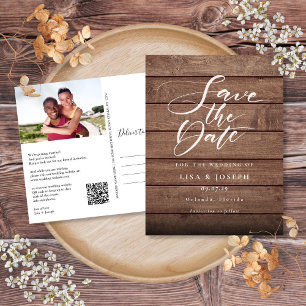 Postale Code QR de photo de bois rustique pour carte "Save