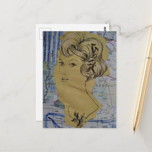 Postale Coiffures Vintage Femme et une carte en techniques