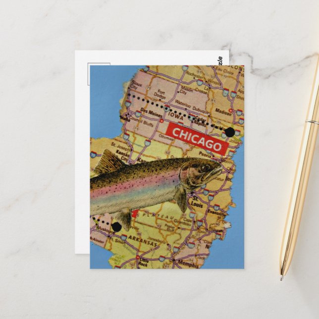 Postale Collage de la carte des poissons (Devant/Arrière en situation)