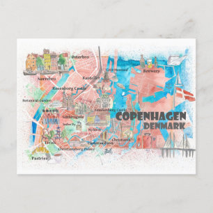 Postale Copenhague Danemark Carte illustrée avec les route