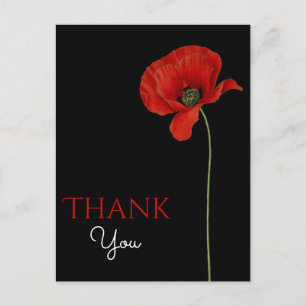 Postale Coquelicot rouge monogrammé sur carte Merci noire