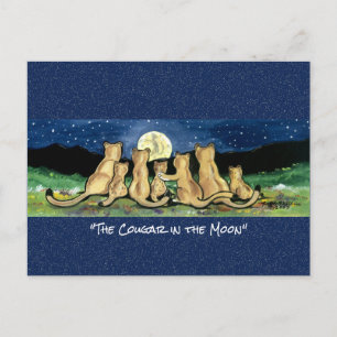 Postale Cougar dans la lune Aquarelle Whimsical Carte post