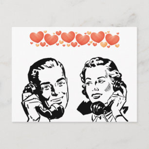 POSTALE COUPLE RÉTRO AMOUREUX AU TÉLÉPHONE À CADRAN CARTE 