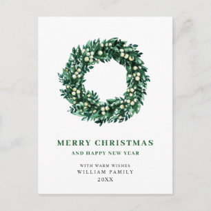 Postale Couronne de Noël festive de houx Carte de vœux de 
