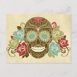 Postale Crâne Et Rose, Jour Coloré De La Carte Morte 2