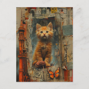 Postale Cute Ginger Kitten Mélange Media Collage Carte Pos