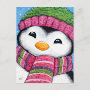 Postale Cute Penguin Portant le Casquette et la carte post