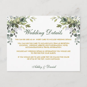 Postale Détails du mariage Carte or Aquarelle verte