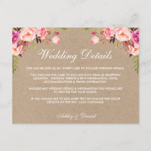 Postale Détails du Mariage rose Kraft Insérer une carte