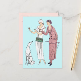 Postale Deux femmes élégantes des années 1920 et une carte