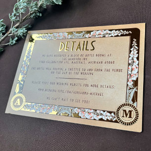 Postale D'invitation À Feuilles D'aluminium Carte de détails de mariage Royal Nouveau Real Foi