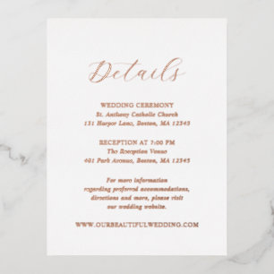 Postale D'invitation À Feuilles D'aluminium Carte de fermeture de mariage classique et élégant