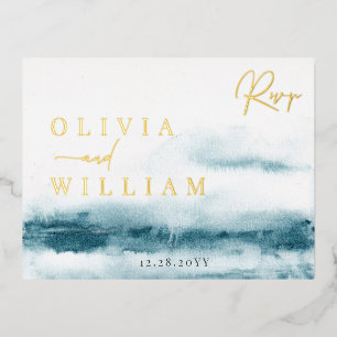 Postale D'invitation À Feuilles D'aluminium Carte de réponse de mariage Ocean Bleu en feuille