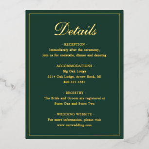 Postale D'invitation À Feuilles D'aluminium Carte du boîtier Mariage de l'huile d'or vert Fore