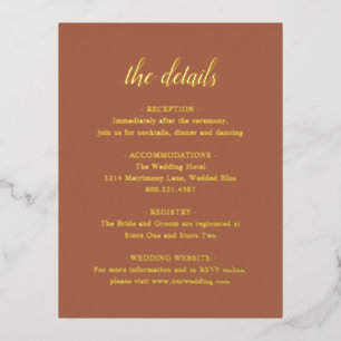 Postale D'invitation À Feuilles D'aluminium Carte Mariage Gold Foil Terracotta