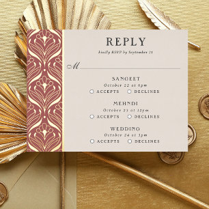 Postale D'invitation À Feuilles D'aluminium Carte RSVP Art Deco Gold Floral Mariage multi-évén
