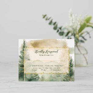 Postale D'invitation À Feuilles D'aluminium Carte RSVP de mariage pour la forêt de pins d'hive