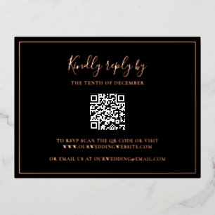 Postale D'invitation À Feuilles D'aluminium Carte RSVP Foil Mariage de code QR noir traditionn