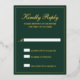 Postale D'invitation À Feuilles D'aluminium Carte RSVP Foil Mariage Formel Forest Green