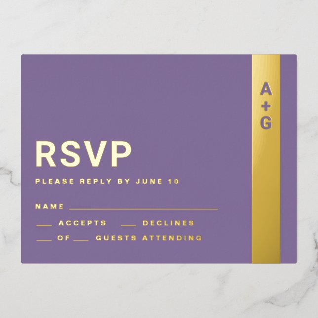 Postale D'invitation À Feuilles D'aluminium Carte RSVP violette (Recto)
