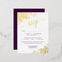 Elégant Gold Foil Plum Purple Wedding Carte RSVP