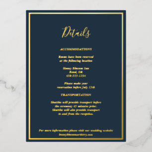 Postale D'invitation À Feuilles D'aluminium Elégant Modern Navy Gold Détails Carte de boîtier