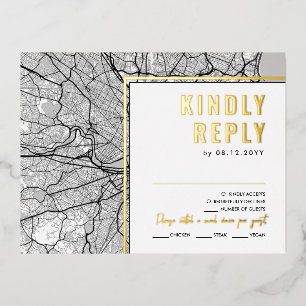 Postale D'invitation À Feuilles D'aluminium Emplacement de l'amour de Boston   Carte de répons