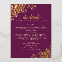 Fancy Magenta Plum Gold Foil Mariage Détails Carte
