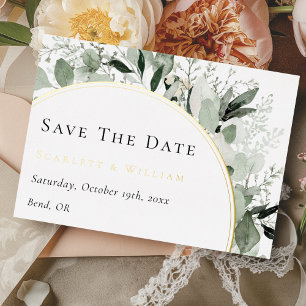 Postale D'invitation À Feuilles D'aluminium FOIL Eucalyptus Gold Wedding Enregistrer La Carte 