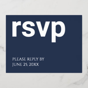 Postale D'invitation À Feuilles D'aluminium Foil RSVP Navy Blue Stylish Repas Choix Carte post