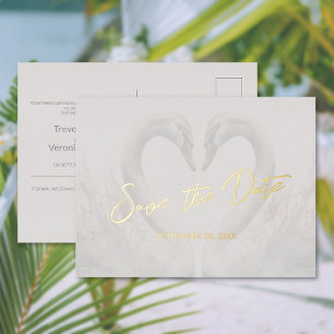 Postale D'invitation À Feuilles D'aluminium Foil Swan Wedding Enregistrer la date Carte postal