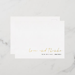 Postale D'invitation À Feuilles D'aluminium Nom de script Mariage Love Thanks Real Foil Carte 
