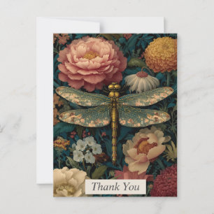 Postale Dragonfly & Fleurs colorées Carte de remerciements