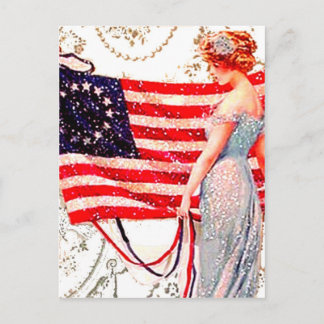 Postale Drapeau dame 4 juillet Patriotique Vintage carte p