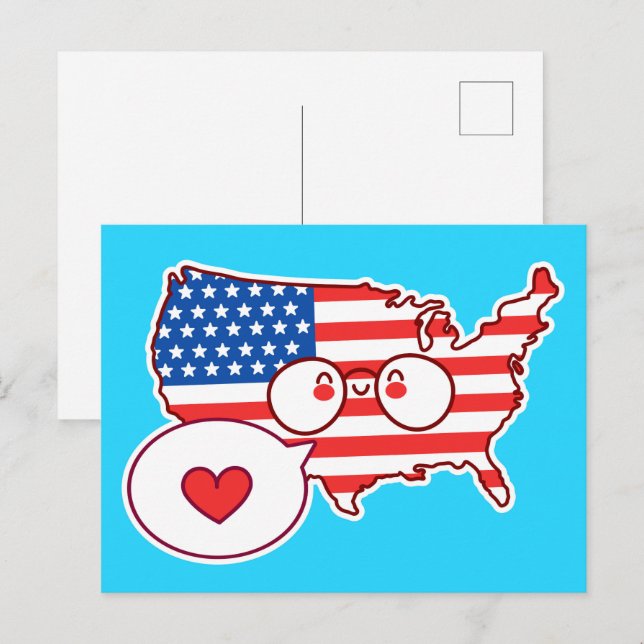 Postale Drapeau de la carte des États-Unis (Devant / Derrière)
