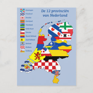 Postale Drapeau de province sur la carte Hollande