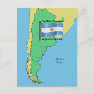 Postale Drapeau et carte de l'Argentine