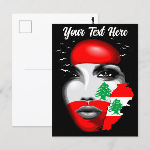 Postale Drapeau et carte du Liban sur le visage de la fill