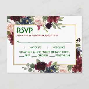 Postale Élégante carte de réponse de mariage floral Bourgo